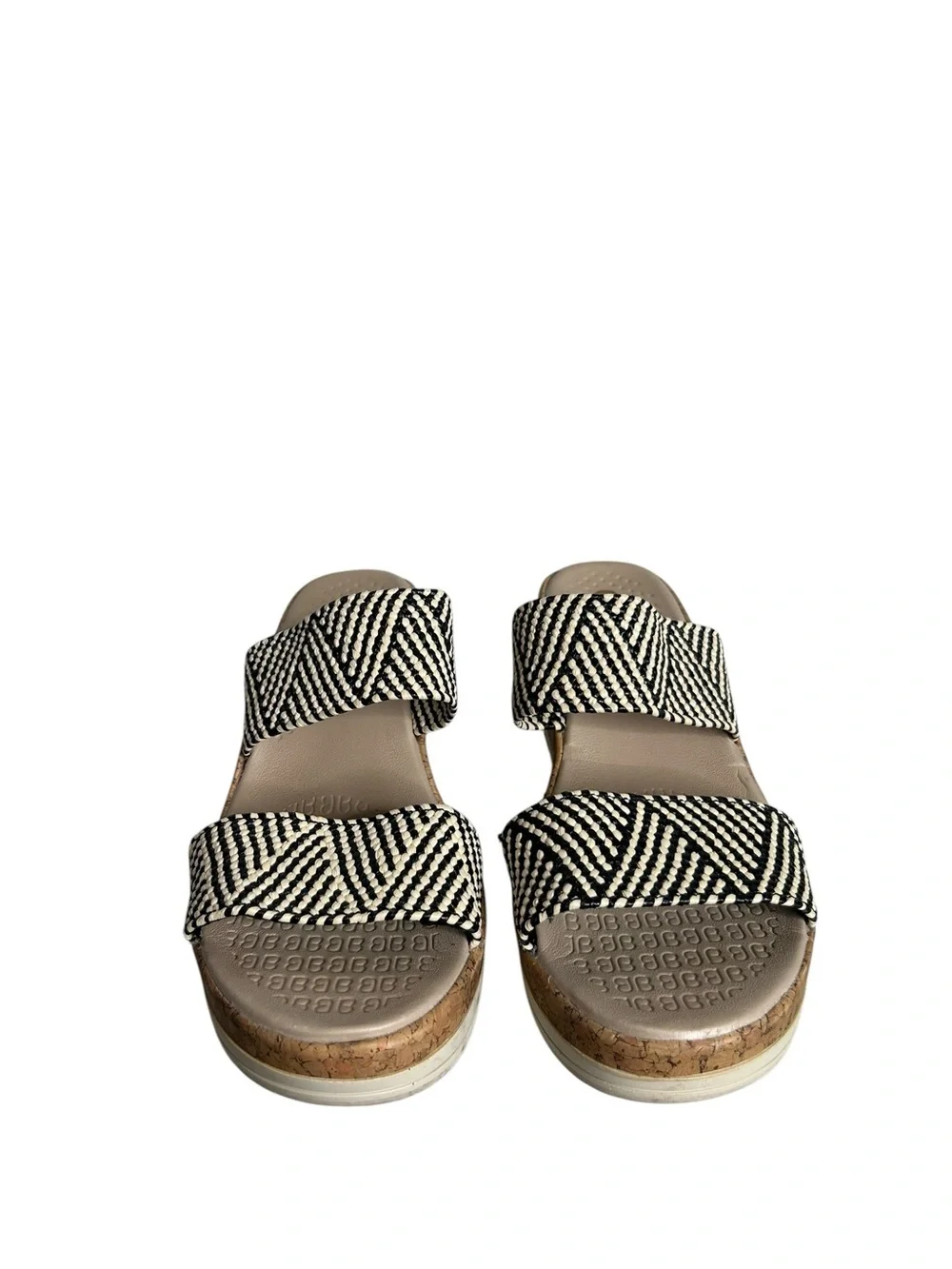 BZEES LifeStride Resort Wedge Sandal BLACK/MULTI RAFFIA FABRIC Women’s Size 7.5